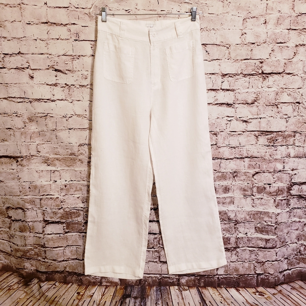 New with Tags Nicole Miller White Linen Wide Leg Pants Size 8
